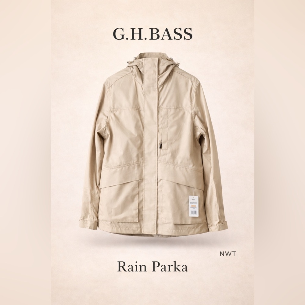 G.H. Bass Rain Parka Jacket S NWT Cornstalk Hooded Lightweight Utility